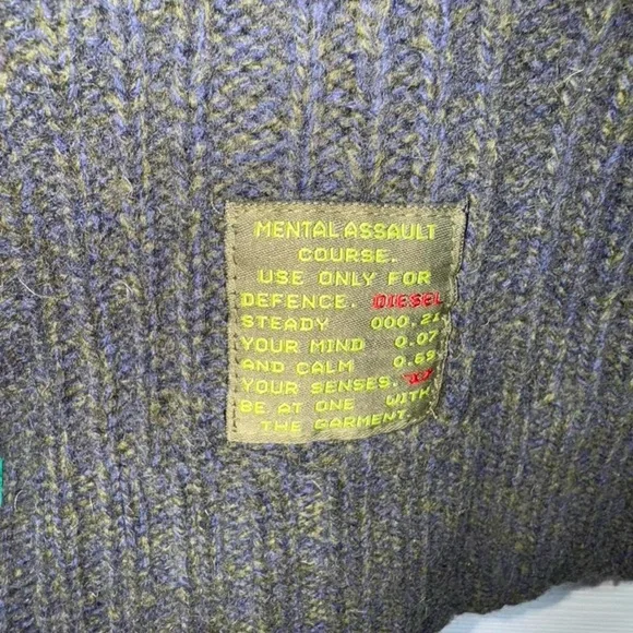 Vintage Diesel 100% Wool Military Patch Sweater XL Rare